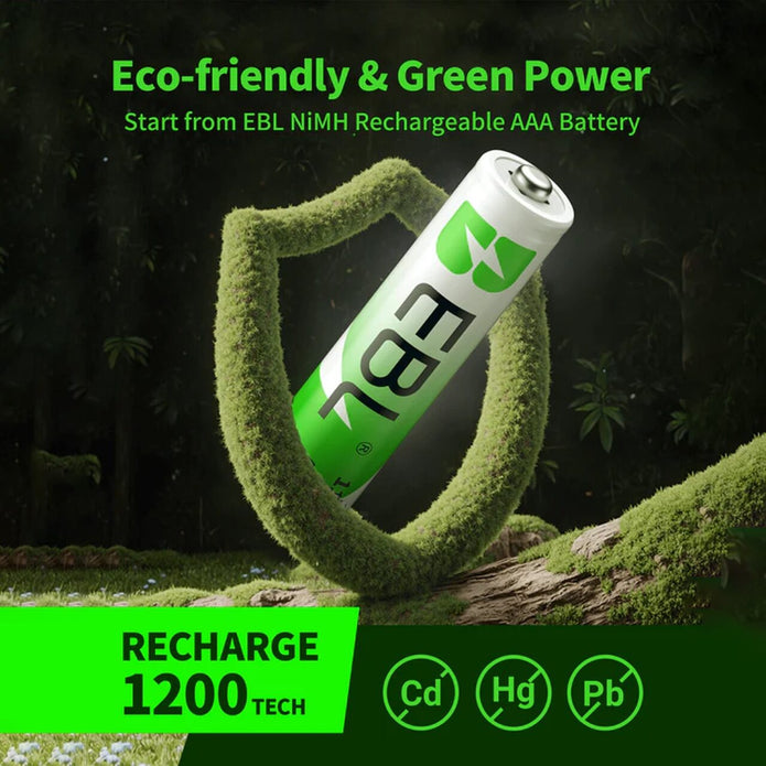 EBL AAA Rechargeable Batteries 1100mAh – High Capacity Ni-MH 1.2V AAA Batteries, Pack of 4