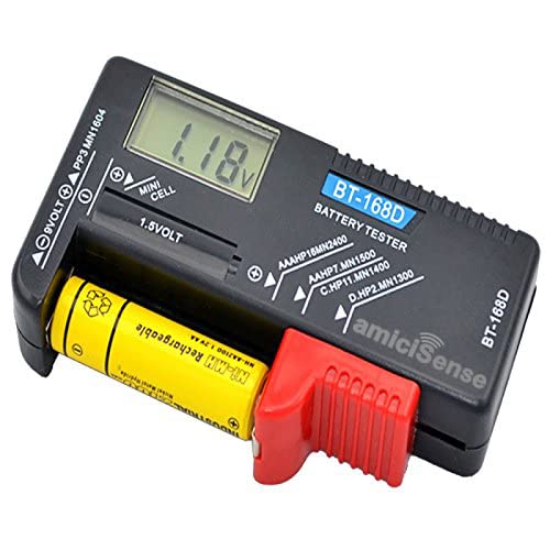 amiciSense Digital Battery Tester Bt-168D Voltage Indicator For 1.2V-4.8V Aa Aaa C D 9V 3V 18650 16340 14500 Lithium Battery, Battery_powered, Black