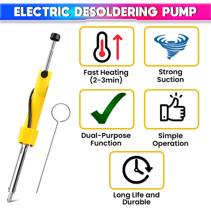 2-in-1 Electric Desoldering Pen Built-in Heating & Suction, One-Hand Operation for Circuit Board Repair