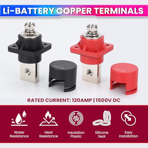 Pure Copper Battery Terminal Connectors – Positive & Negative Set, Supports up to 1500V DC amiciKart