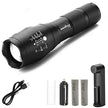 Metal LED Flashlight, XHP50 Zoomable Torch with 5 Modes, Rechargeable 2600mAh Battery & Water-Resistant Body amiciKart