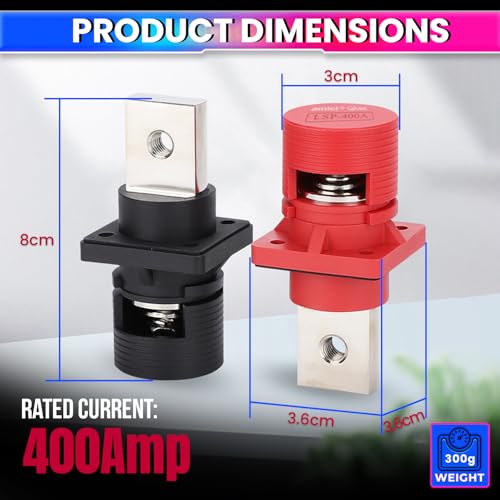 Pure Copper Battery Terminal Connectors – Positive & Negative Set, Supports up to 1500V DC amiciKart