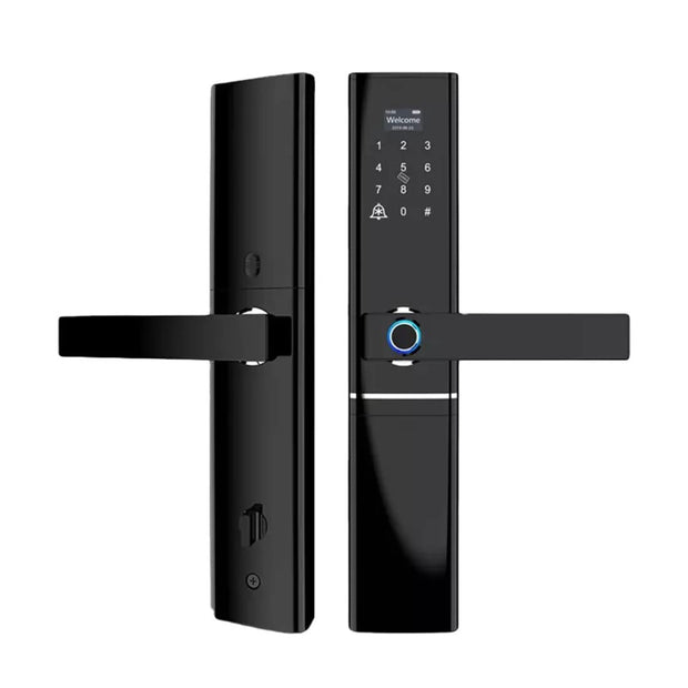 Multi-Access Smart Door Lock – Biometric Fingerprint, Smart Card Access, Mechanical Key, 4xAA Battery | Black
