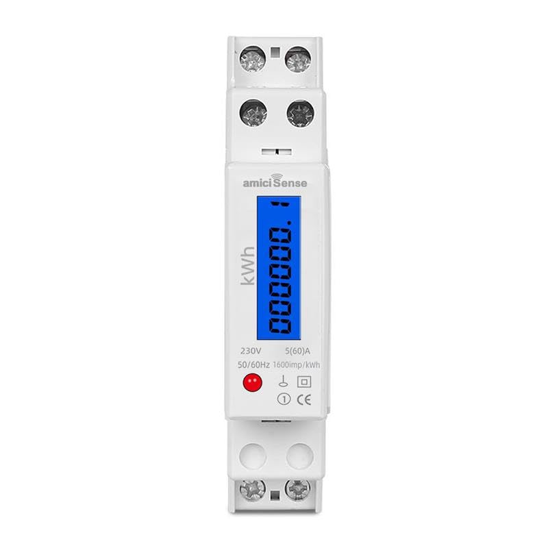 18mm Digital Energy Meter Single Phase 1P 2 Wire 230V AC 60A | kWh Power Consumption with LCD Display