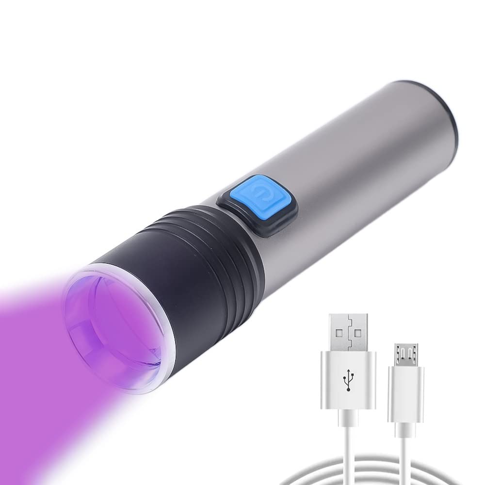 UV Flashlight 395nm Rechargeable Torch 4 Modes & Zoom | amiciKart
