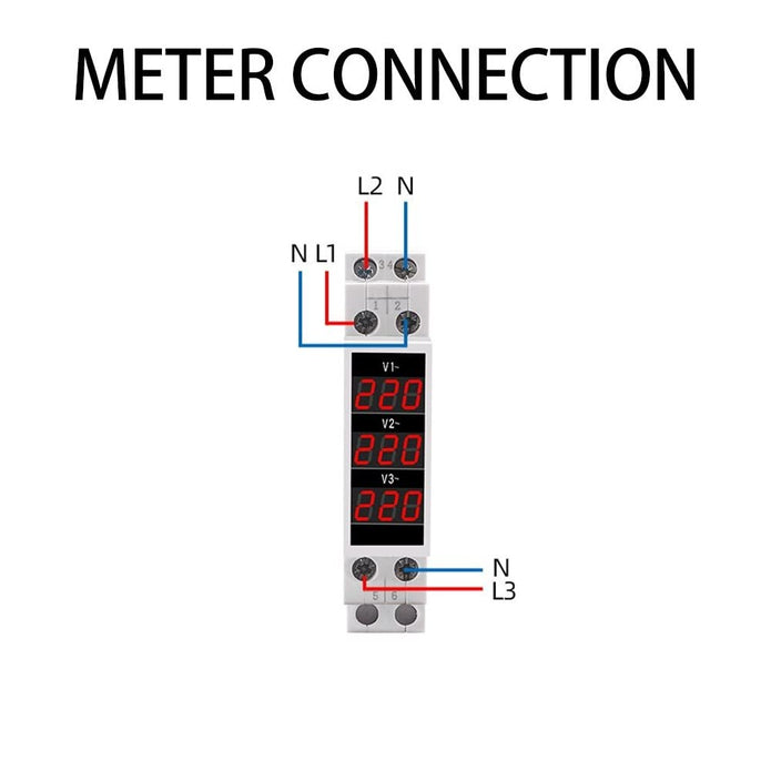 3-Phase Voltage Meter, AC 80-500V Mini Voltage Tester with Accurate LED Display Reading & Din Rail Mount
