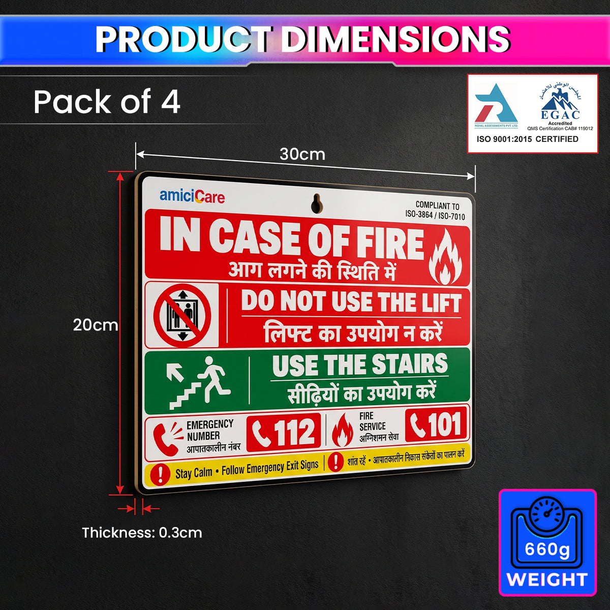Fire Safety Sign Board In Case of Fire Do Not Use Lift | Hindi English   | Wall-Mount Display