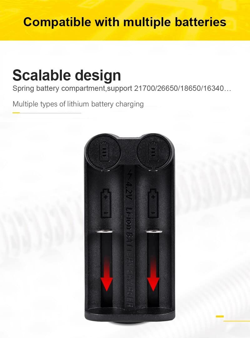 Intelligent Battery Charger, Dual Slot Charger for 21700 20700 26650 18650 18490 16340 14500 10400 Rechargeable Batteries amiciKart