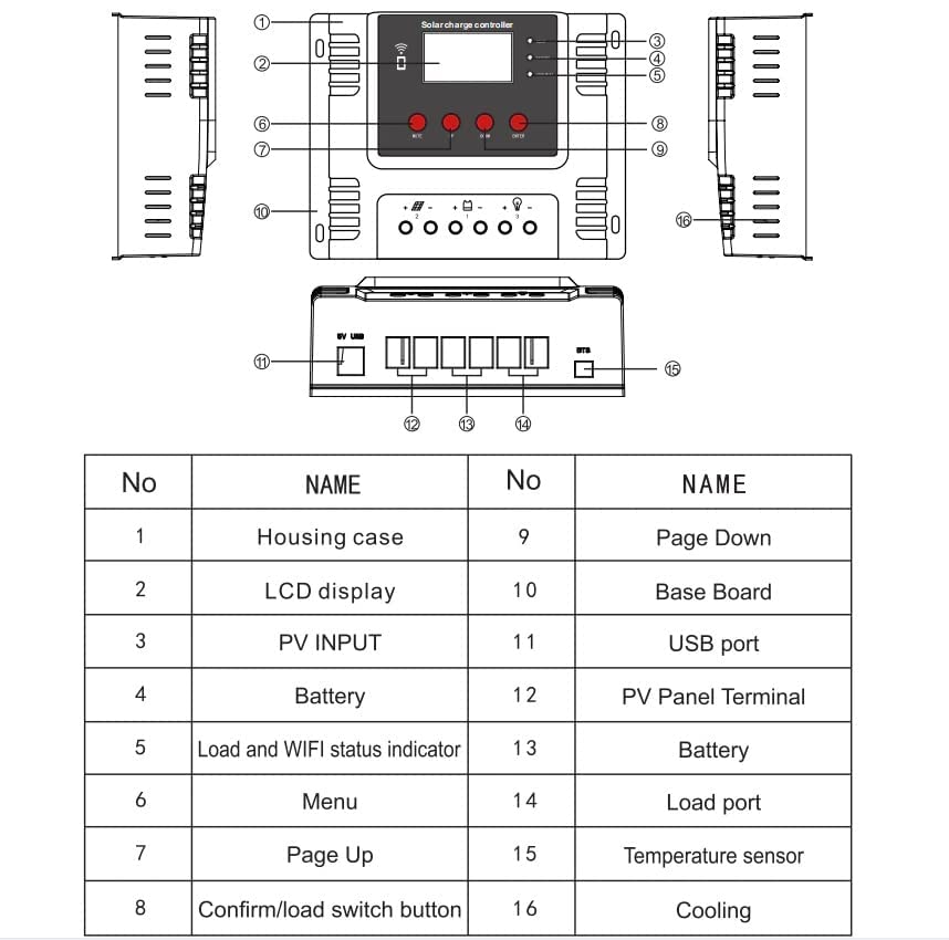 20A WiFi Solar Charge Controller, Intelligent Lithium Battery Regulator for Solar Panel LCD Display with 5V USB Port