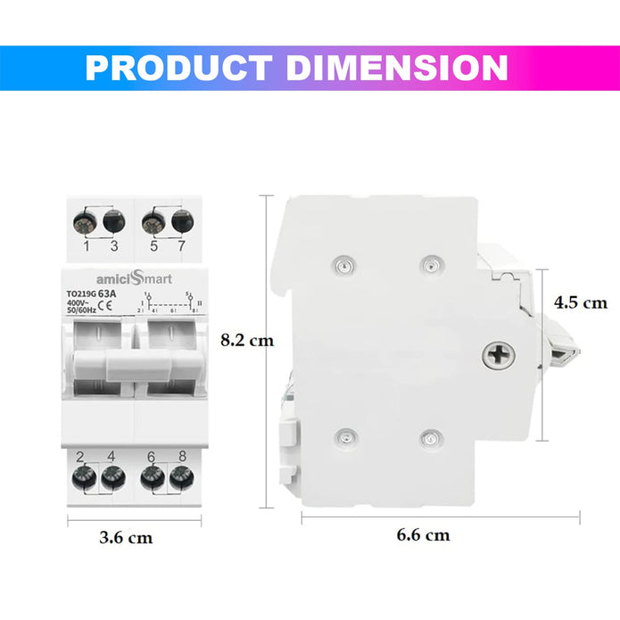 63A Dual Power Manual Transfer Switch 400V, Single Phase Changeover Switch Power Source for Main & Backup Supply