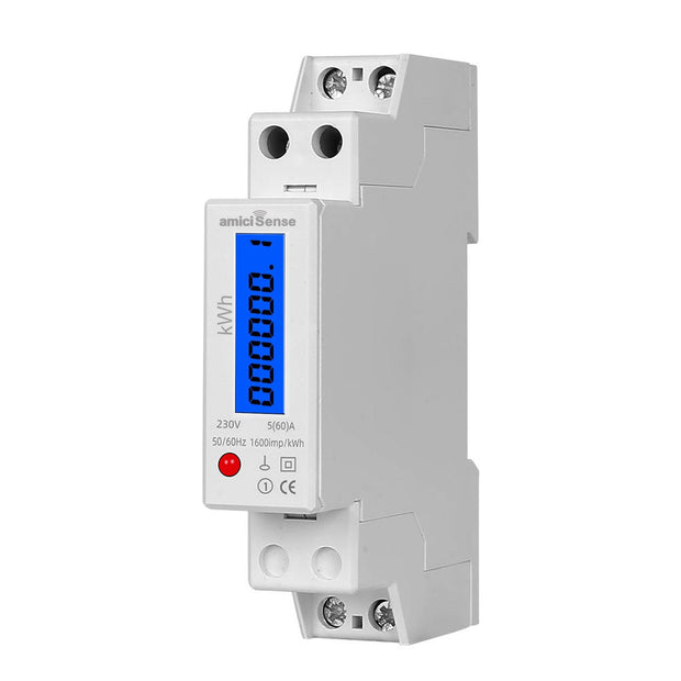 18mm Digital Energy Meter Single Phase 1P 2 Wire 230V AC 60A | kWh Power Consumption with LCD Display