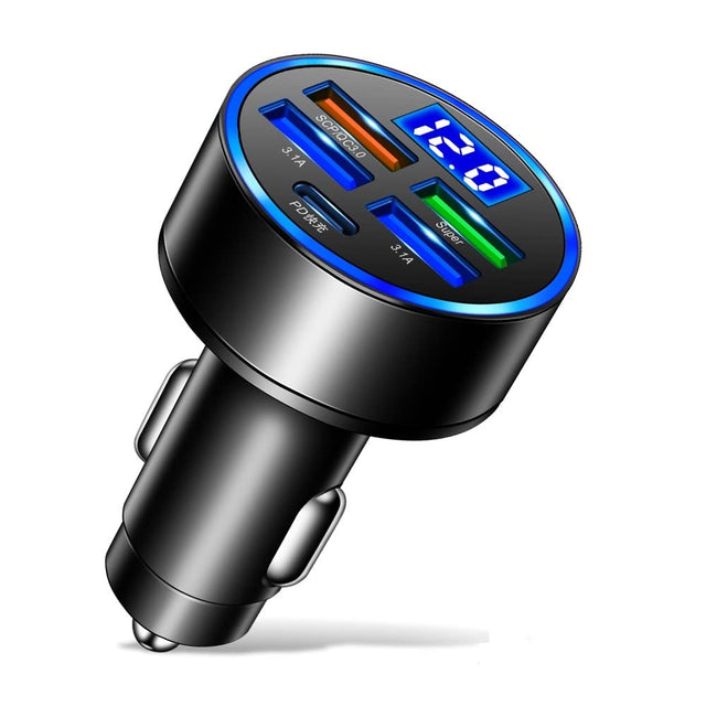 True 65W Car Charger, Universal 5-Port QC 3.0 Car Charger with 4 USB and 1 PD Port