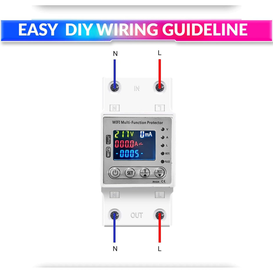 Wi-Fi Smart Energy Meter Over/Under Voltage, Overload & Leakage Protection with Real-Time Monitoring Din Rail Mount amiciKart