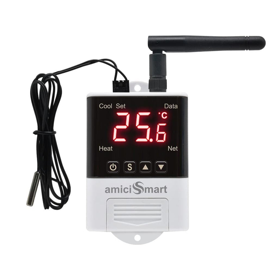 amiciSmart WiFi Digital Thermostat, AC 220V Temperature Controller -40~99.9C for Incubator Aquarium Refrigerator Farming with NTC Sensor & LCD Display