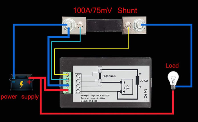 DC 4-in-1 Energy Meter, 6.5–100V 100A (10kW) Power Meter Voltage, Current, Power & kWh Meter with Digital Display