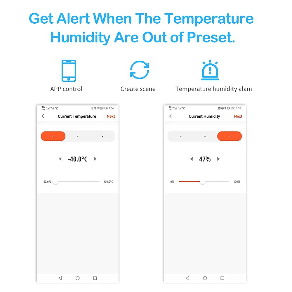 WiFi Temperature Humidity Monitor Smart Thermo-Hygrometer Sensor with App Control and Built-In Alarm