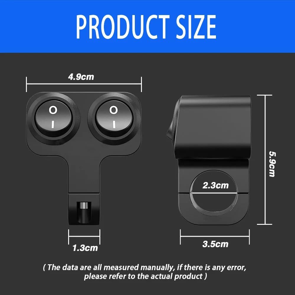 12V 22mm Motorcycle Handlebar Switch- Waterproof Dual Control Button for Fog-Lamps, etc