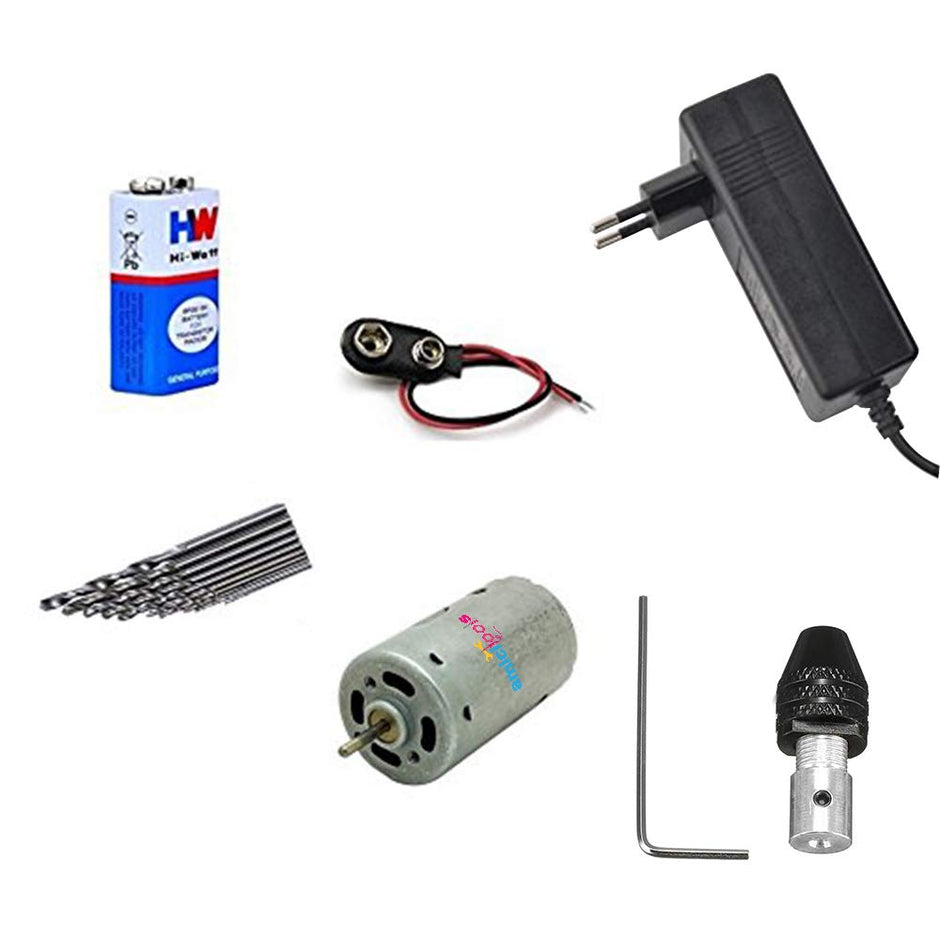 AC Micro DIY Electric Steel Hand Drill PCB Press Drilling Set 12V Motor, 12000 RPM - 10 Pcs amiciKart