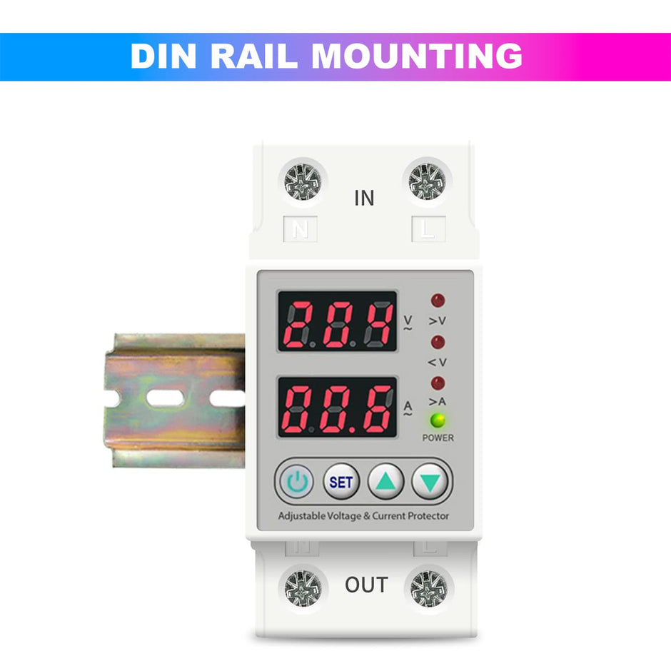amiciSmart Automatic Over/Under Voltage & Over Load Protection with Auto Re-Connect LED Display Din-Rail Mounted Single Phase 220V, 63A(13.8kW)
