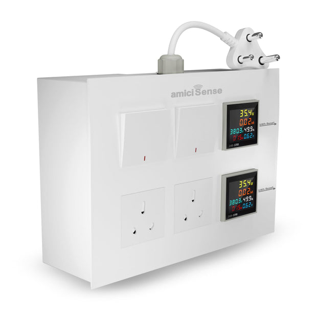 Energy Meter Socket Board Heavy-Duty 6-in-1 Power Meter 16A Sockets & Switches Real-Time Voltage Monitoring With Durable 4-Inch Wire