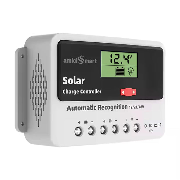 Solar Charge Controller 50A, Intelligent Battery Regulator for Solar Panel LCD Display with USB Port (50A)