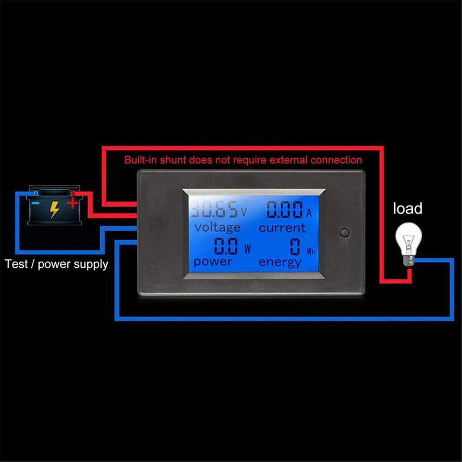 DC 4-in-1 Energy Meter, 6.5–100V 20A (2kW) Power Meter with Digital Display & Blue Backlight