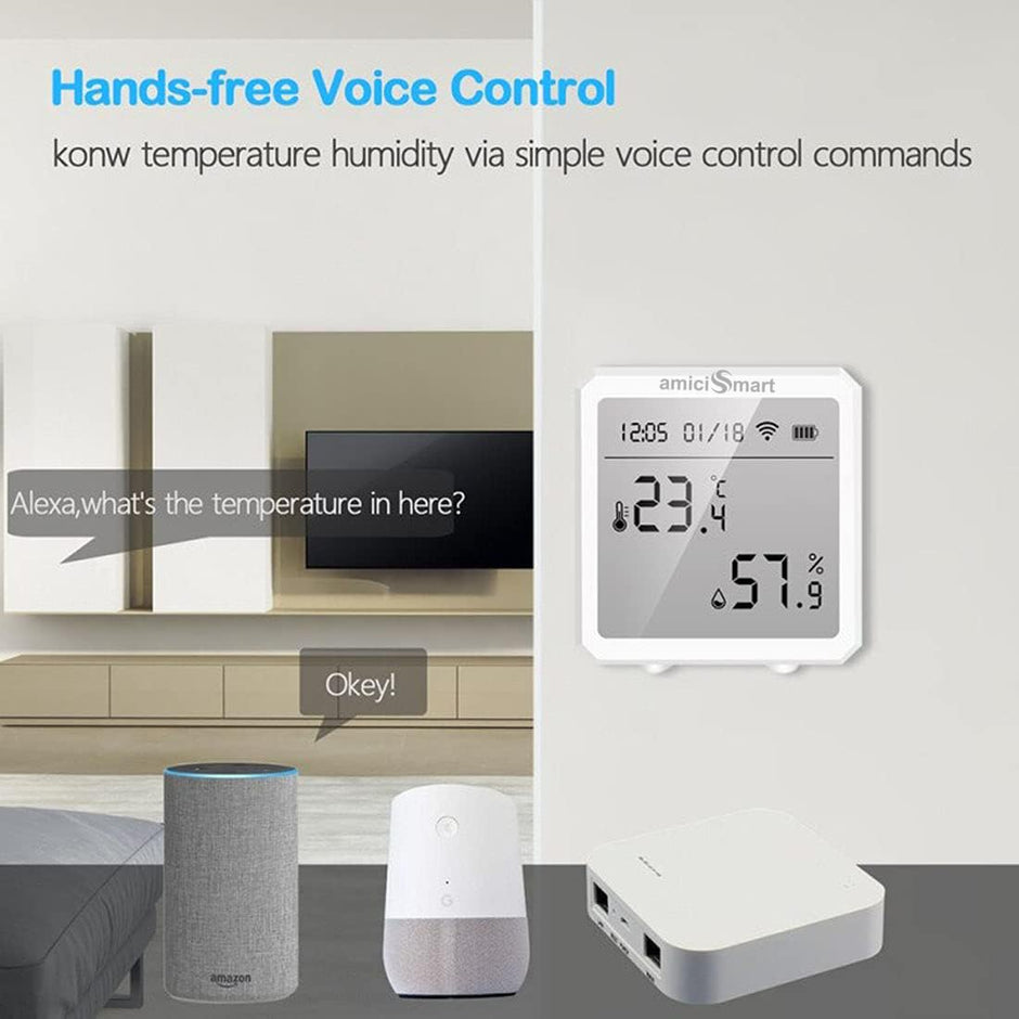 amiciSmart WiFi Temperature Humidity Monitor, Thermometer Hygrometer Sensor with App Control and Built-In Alarm