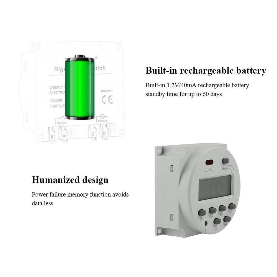 amiciTools CN101A Digital LCD Programmable Timer Switch Relay AC 220V, 16A (White)
