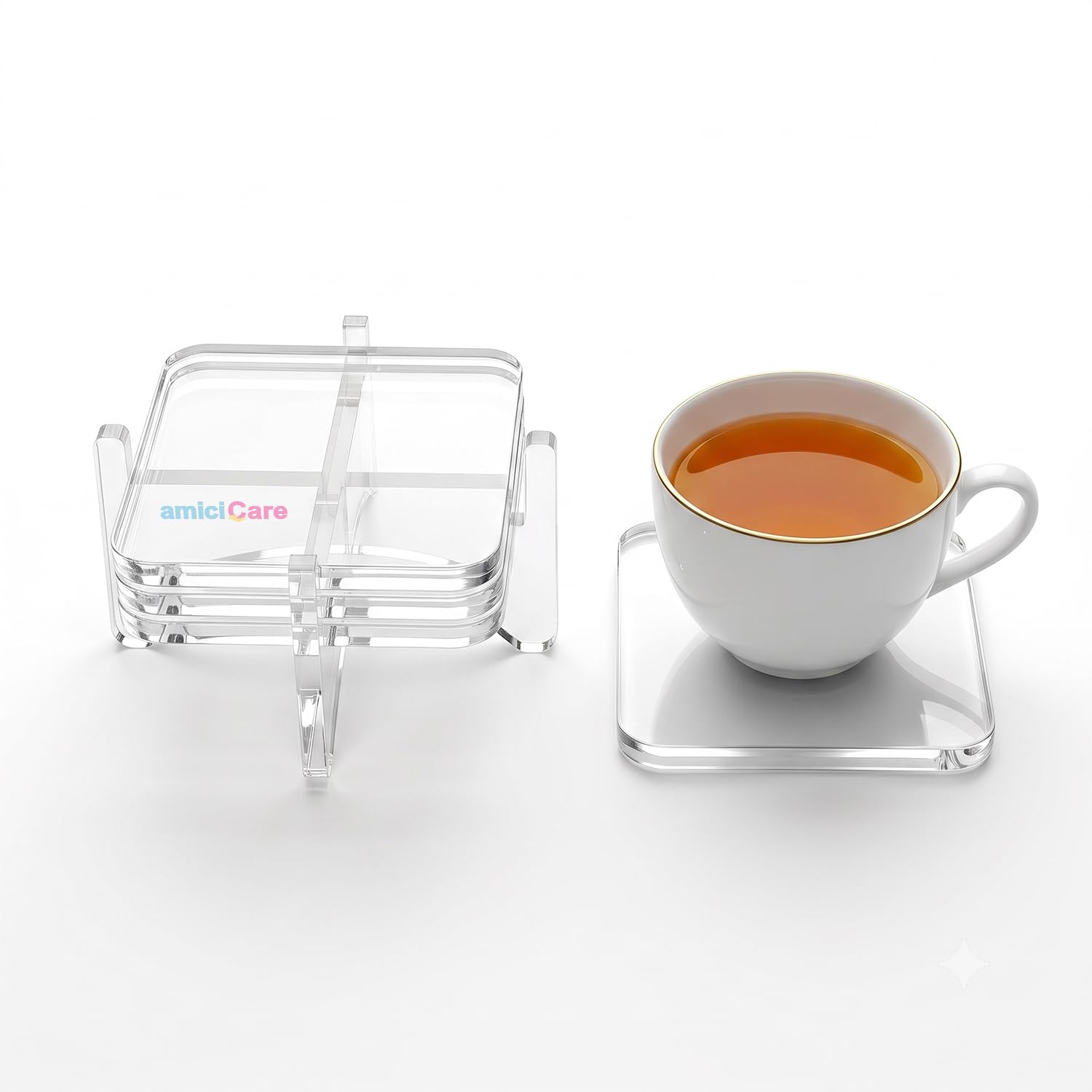 Acrylic Coasters with Holder, Set of 4, Clear Transparent Drink Coasters