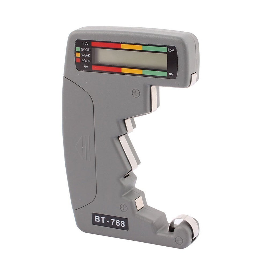 Universal LCD Battery Tester for 9V–1.5V C/AA/AAA Alkaline & Rechargeables Batteries– Grey