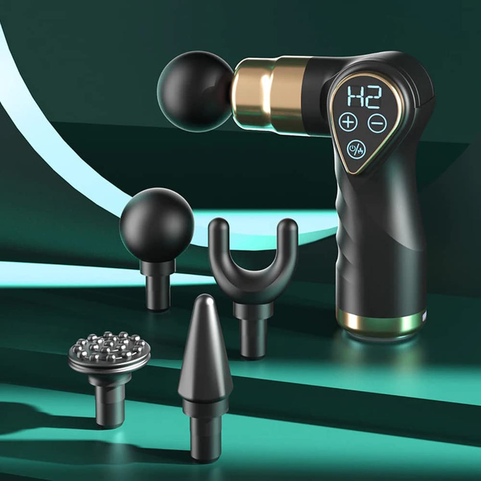 Wireless Massager, USB Rechargeable Muscle Relaxation Gun with Hot Compress and 4 Head amiciKart