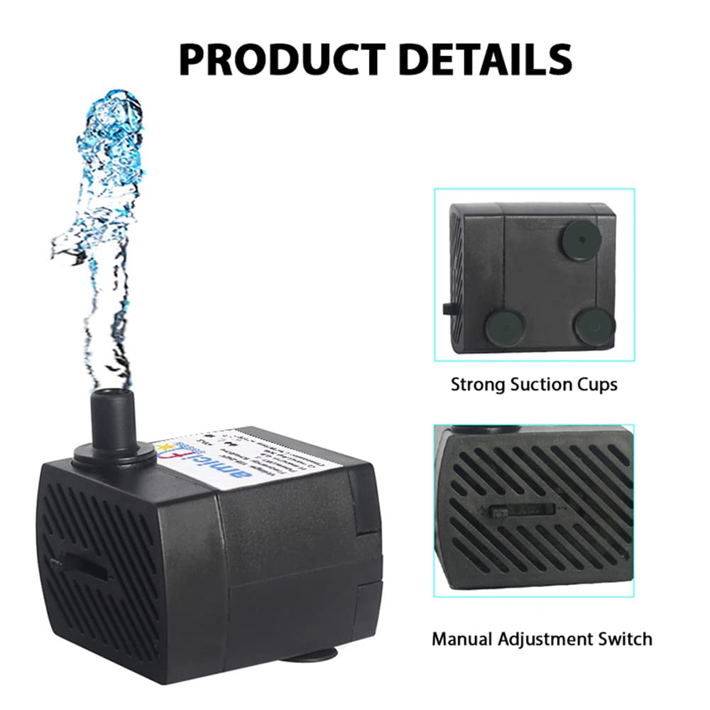 5W Mini Submersible Water Pump – Adjustable Flow 150LPH, 1.2m Lift, Ultra-Quiet Motor for Aquarium, Cooler & Fountain