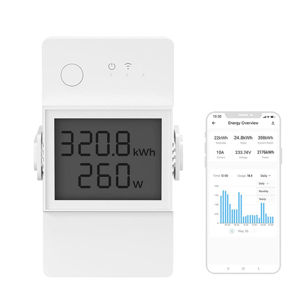 amiciSmart Wi-Fi Smart Switch, 20A Remote Control for Home Appliance, SONOFF POW with LCD Display for Real-Time Power Monitoring Compatible with Alexa