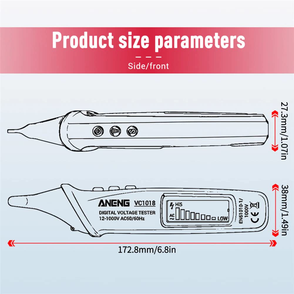 amiciSense Touchless Tester Pen AC 12-1000v High Precision Non-Contact Voltage Detector with Breakpoint Detection, Adjustable Sensitivity