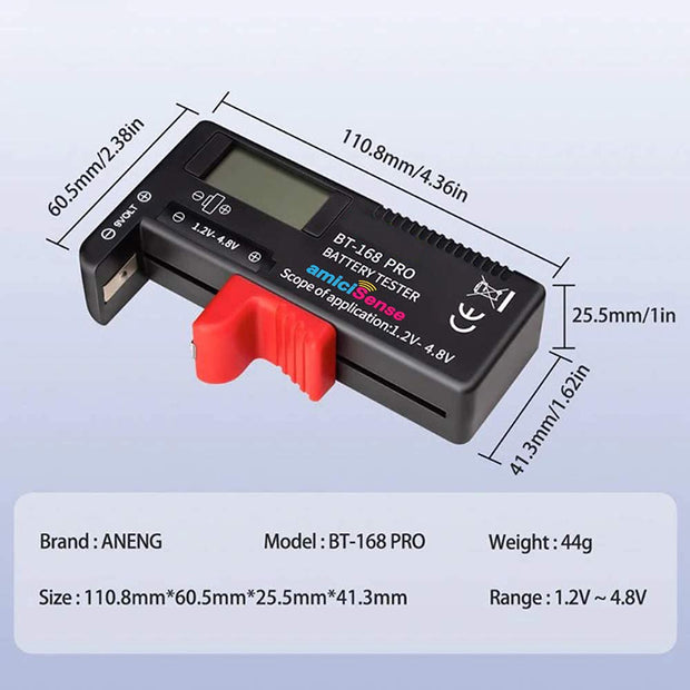 BT-168 Pro Battery Tester for 1.2V–9V AA/AAA/C/D & Lithium Cells – Digital, Battery Operated