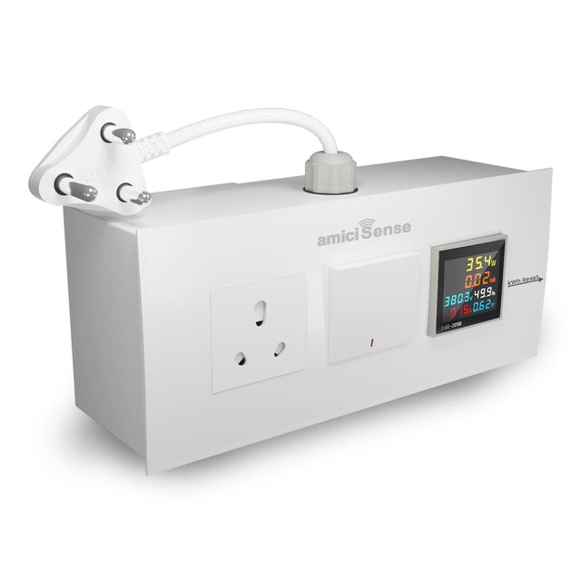 Energy Meter Socket Board with 6-in-1 Digital Power Meter, 16A Socket & 16A Switch with Durable 4-Inch Wire