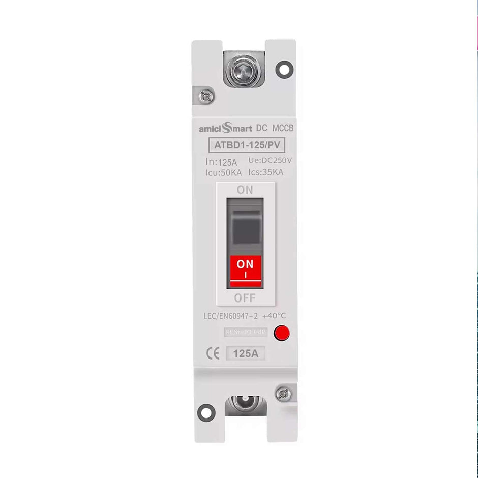125A 1P DC MCCB, 250V/600V, 50kA – Overload & Short Circuit Protection for Solar/PV Systems