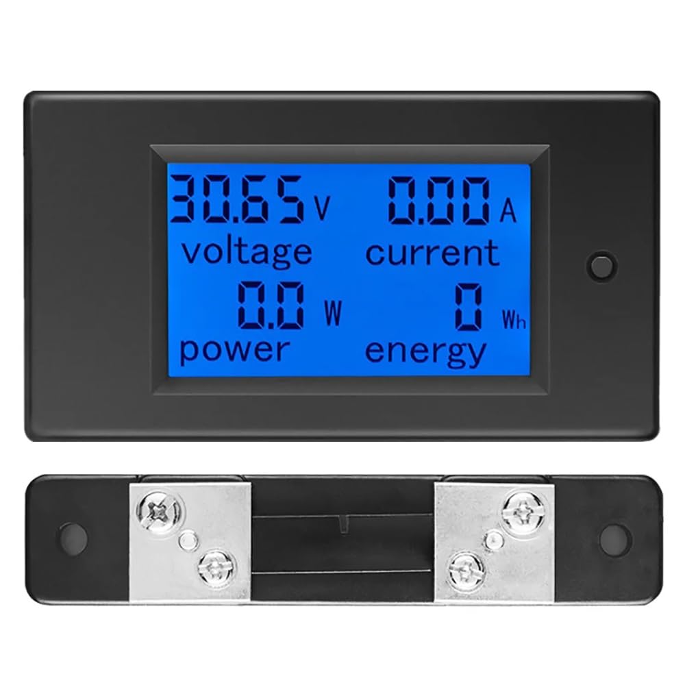 DC Energy Meter 4 in 1, 6.5V-100V 50A (5kW) Power Meter Digital Display with Blue Back Light amiciKart