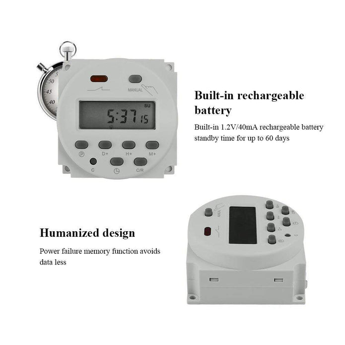 CN101A Digital LCD Programmable Timer Switch Relay AC 220V, 16A (White)