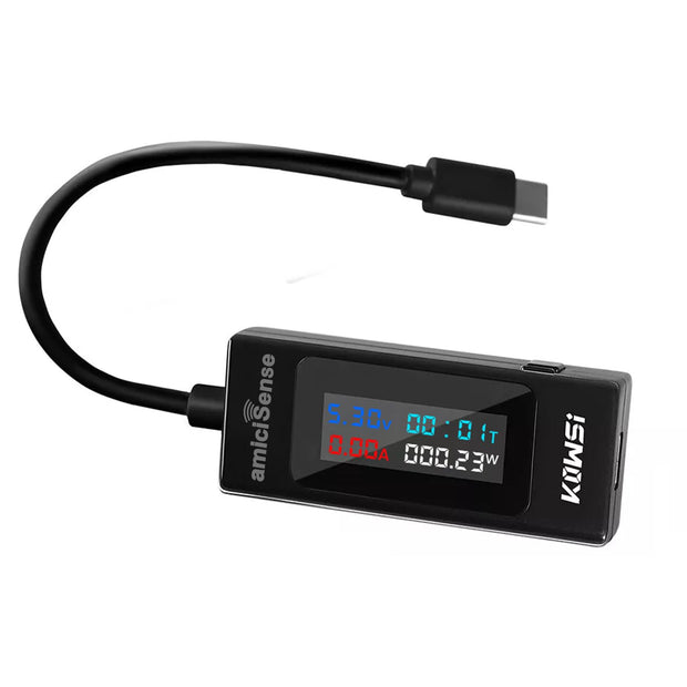 6-in-1 Digital LCD Type-C Charger Tester – Voltage, Current, Time, mAh, & Wh Detector