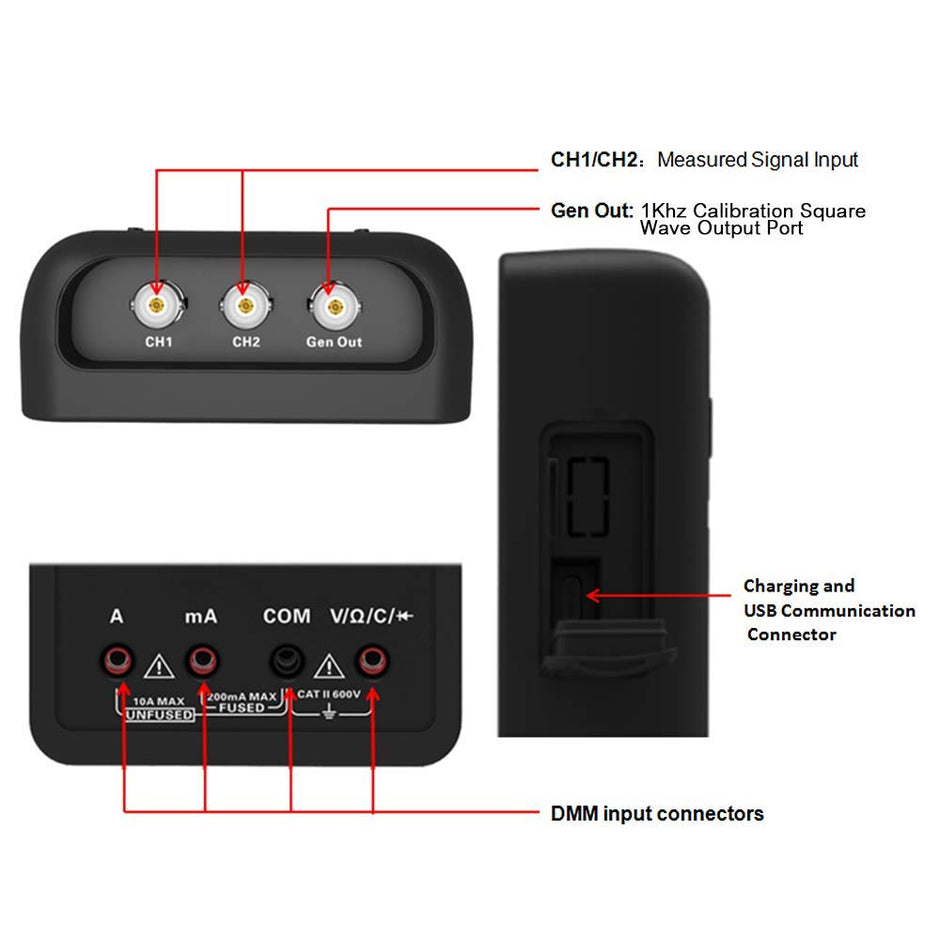Hantek Dual Channel Oscilloscope Multimeter USB Portable 40Mhz Tester Kit (Hantek 2C42), Battery Powered amiciKart