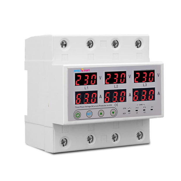 3-Phase Automatic Voltage Protector 63A Over/Under Voltage, Overcurrent & Phase-Imbalance Protection with Auto-Reconnect amiciKart