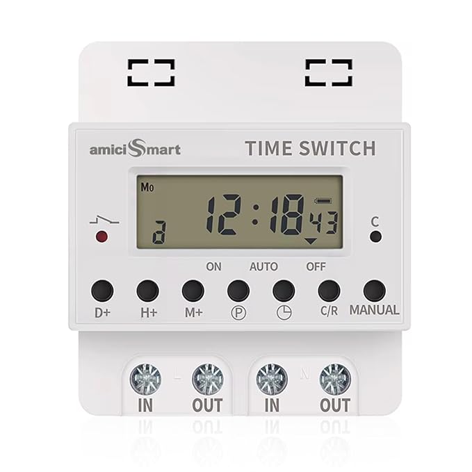 220V 60A Digital Programmable Timer Switch – 28 ON/OFF Settings, LCD Display, Battery Backup