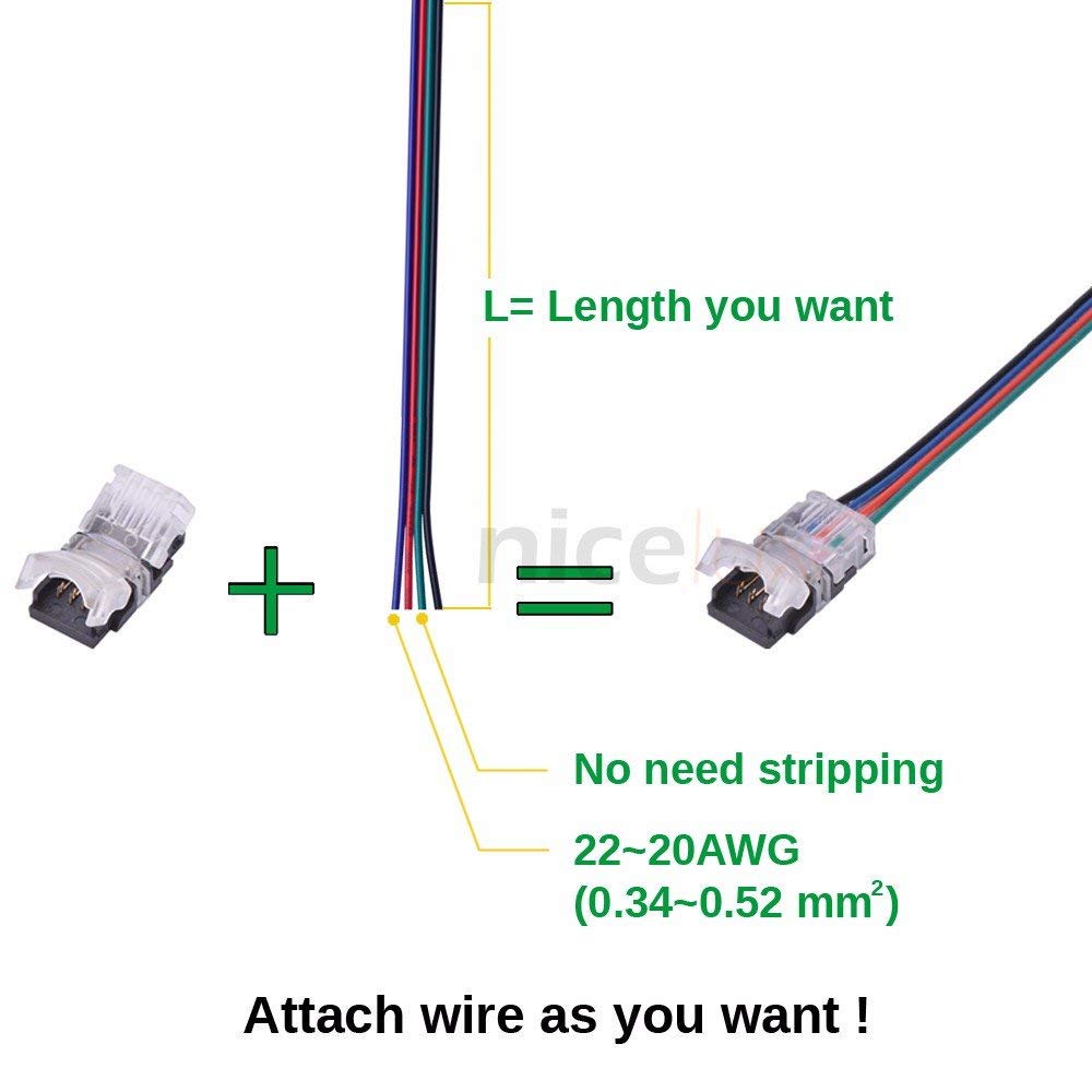 amiciTools LED Connector for 5050 5630 RGB LED Light Strip; Wire Connection Conductor (Clip Type) -4 Pieces