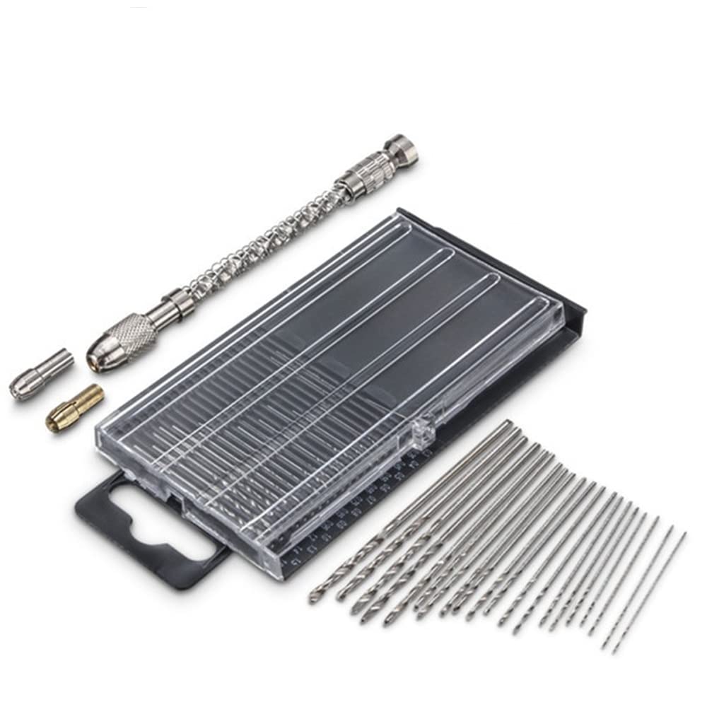 Semi-Automatic Wood Model Manual Bits and 2 Chuck Hand Twist Drill for Jeweler (Silver) -20pcs