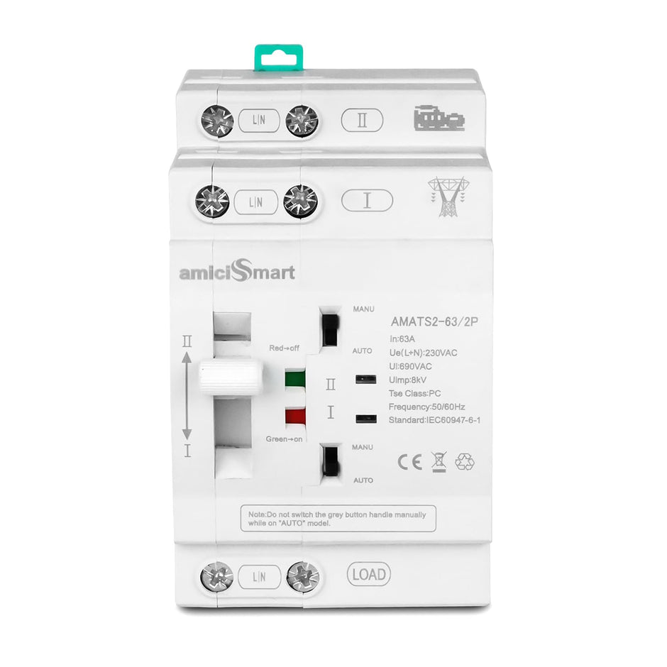 63A Dual Power Automatic Control Transfer Switch, 230VAC Single-Phase Changeover Switch