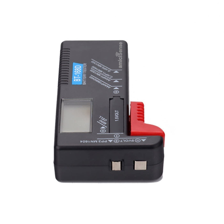 amiciSense Digital Battery Tester Bt-168D Voltage Indicator For 1.2V-4.8V Aa Aaa C D 9V 3V 18650 16340 14500 Lithium Battery, Battery_powered, Black