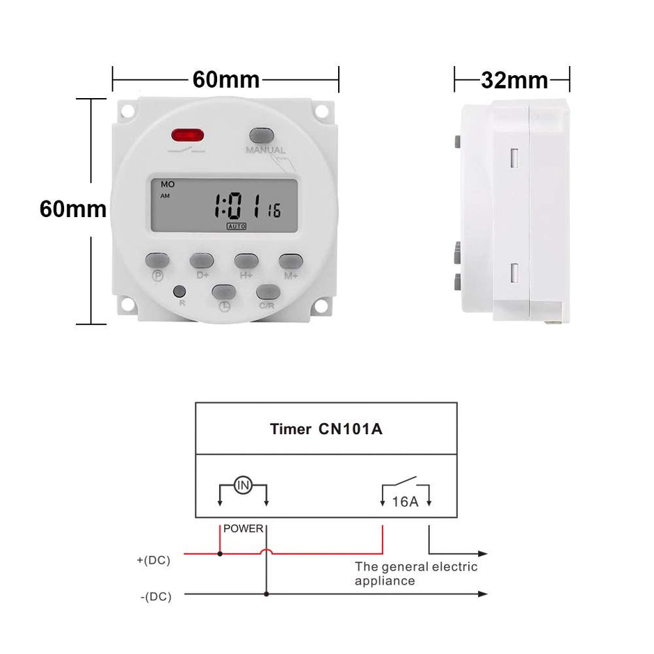amiciTools CN101A Digital LCD Programmable Timer Switch Relay AC 220V, 16A (White)