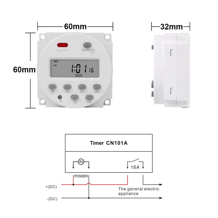 CN101A Digital LCD Programmable Timer Switch Relay AC 220V, 16A (White)