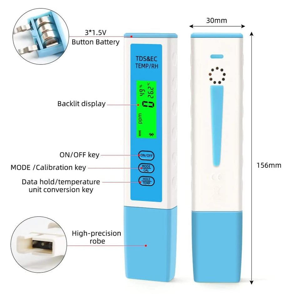 Bluetooth TDS Meter for Water Testing, 4 in 1- TDS, EC, RH, Temperature Meter-with App Monitoring amiciKart c0tmiz-hs.myshopify.com